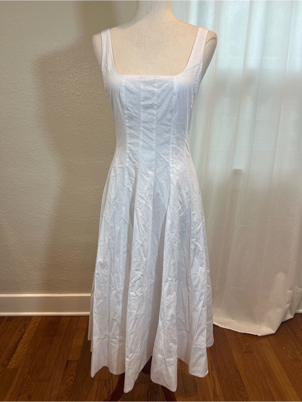 o.p.t Classic White Cotton Square-Neck Midi Dress. Size 2. NWT. Callout